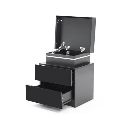 Bedside Table 2 Drawers RGB LED Bedroom Cabinet Nightstand Gloss AURORA BLACK - ElectronX Plus