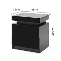 Bedside Table 2 Drawers RGB LED Bedroom Cabinet Nightstand Gloss AURORA BLACK - ElectronX Plus