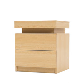 Bedside Table 2 Drawers RGB LED Bedroom Cabinet Nightstand Gloss AURORA OAK - ElectronX Plus