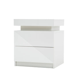 Bedside Table 2 Drawers RGB LED Bedroom Cabinet Nightstand Gloss AURORA WHITE - ElectronX Plus