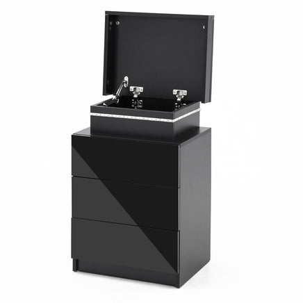 Bedside Table 3 Drawers RGB LED Bedroom Cabinet Nightstand Gloss GLORY BLACK - ElectronX Plus