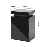 Bedside Table 3 Drawers RGB LED Bedroom Cabinet Nightstand Gloss GLORY BLACK - ElectronX Plus