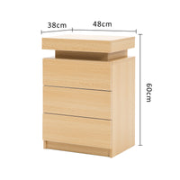 2X Bedside Table 3 Drawers RGB LED Bedroom Cabinet Nightstand Gloss GLORY OAK - ElectronX Plus