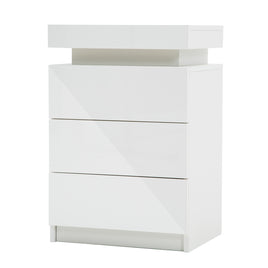 Bedside Table 3 Drawers RGB LED Bedroom Cabinet Nightstand Gloss GLORY WHITE - ElectronX Plus