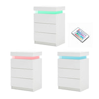 Bedside Table 3 Drawers RGB LED Bedroom Cabinet Nightstand Gloss GLORY WHITE - ElectronX Plus