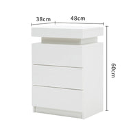 Bedside Table 3 Drawers RGB LED Bedroom Cabinet Nightstand Gloss GLORY WHITE - ElectronX Plus