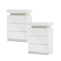 2X Bedside Table 3 Drawers RGB LED Bedroom Cabinet Nightstand Gloss GLORY WHITE - ElectronX Plus