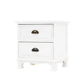 Bedside Table 2 Drawer Vintage Side Table Storage Cabinet Bedroom LYDIA WHITE - ElectronX Plus