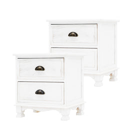 2X Bedside Table 2 Drawer Vintage Side Table Storage Cabinet Bedroom LYDIA WHITE - ElectronX Plus