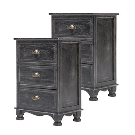 2X Bedside Table 3 Drawer Vintage Side Table Storage Cabinet Bedroom CLARA BLACK - ElectronX Plus