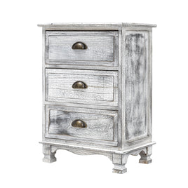 Bedside Table 3 Drawer Vintage Side Table Storage Cabinet Bedroom CLARA GREY - ElectronX Plus