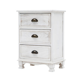 Bedside Table 3 Drawer Vintage Side Table Storage Cabinet Bedroom CLARA WHITE - ElectronX Plus