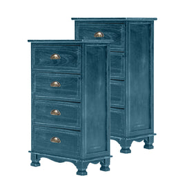 2X Bedside Table 4 Drawer Vintage Side Table Storage Cabinet Bedroom ADELINE BLUE - ElectronX Plus