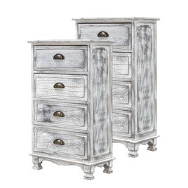 2X Bedside Table 4 Drawer Vintage Side Table Storage Cabinet Bedroom ADELINE GREY - ElectronX Plus