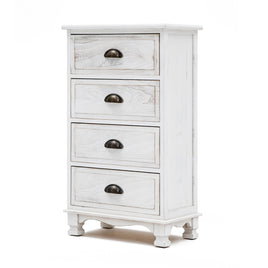 Bedside Table 4 Drawer Vintage Side Table Storage Cabinet Bedroom ADELINE WHITE - ElectronX Plus