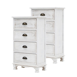 2X Bedside Table 4 Drawer Vintage Side Table Storage Cabinet Bedroom ADELINE WHITE - ElectronX Plus