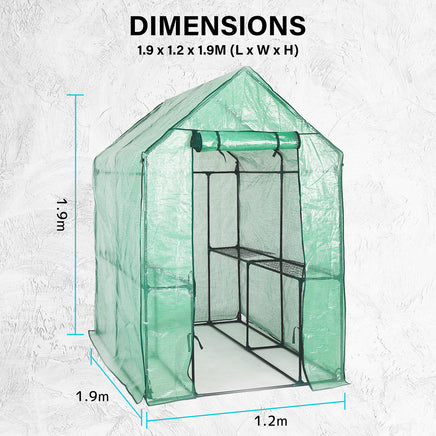 Garden Greenhouse Walk-In Shed 1.9x1.2x1.9M PE Apex - ElectronX Plus