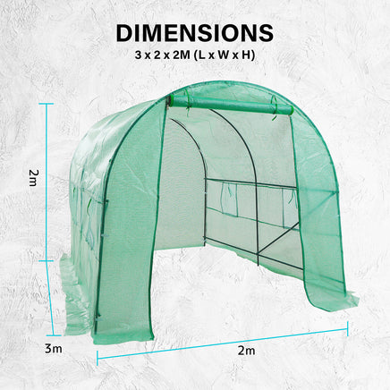 Greenhouse Walk-In Shed 3x2x2M PE Dome Tunnel Polytunnel - ElectronX Plus