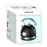 PHILEX Electric Kettle Water Boiler Stainless Steel Retro 1.7L BLACK - ElectronX Plus