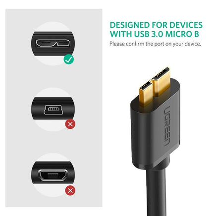 UGREEN USB 3.0 A Male to Micro USB 3.0 Male Cable - Black 0.5M (10840) - ElectronX Plus