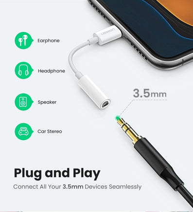 UGREEN 30759 iPhone 8-pin to 3.5mm Headphone Adapter - ElectronX Plus