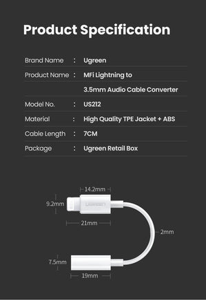 UGREEN 30759 iPhone 8-pin to 3.5mm Headphone Adapter - ElectronX Plus