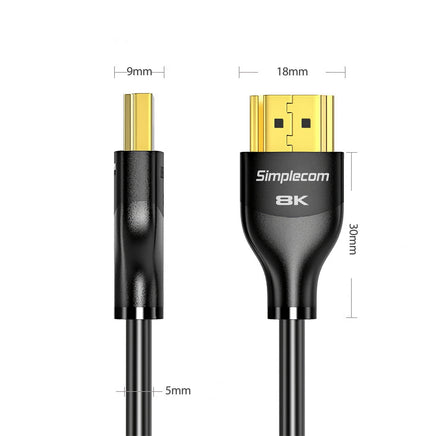 Simplecom CAH510 Ultra High Speed HDMI 2.1 Cable 48Gbps 8K@60Hz Slim Flexible 1M - ElectronX Plus