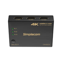 Simplecom CM303 Ultra HD 3 Way HDMI Switch 3 IN 1 OUT Splitter 4K@60Hz - ElectronX Plus