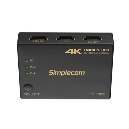 Simplecom CM303 Ultra HD 3 Way HDMI Switch 3 IN 1 OUT Splitter 4K@60Hz - ElectronX Plus