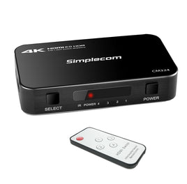 Simplecom CM324 4 Way HDMI 2.0 Switch with Remote 4 In 1 Out Splitter HDCP 2.2 4K @60Hz UHD HDR - ElectronX Plus