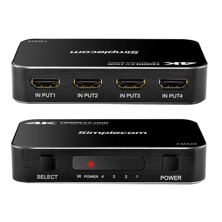 Simplecom CM324 4 Way HDMI 2.0 Switch with Remote 4 In 1 Out Splitter HDCP 2.2 4K @60Hz UHD HDR - ElectronX Plus