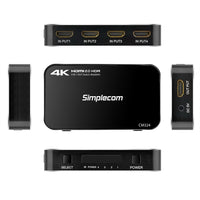 Simplecom CM324 4 Way HDMI 2.0 Switch with Remote 4 In 1 Out Splitter HDCP 2.2 4K @60Hz UHD HDR - ElectronX Plus