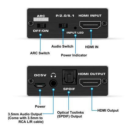 Simplecom CM425 HDMI 2.0 Audio Extractor Optical SPDIF and 3.5mm Stereo with ARC 4K@60Hz - ElectronX Plus