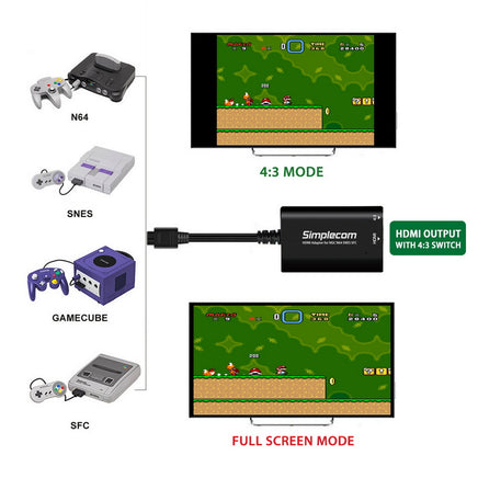 Simplecom CM461 HDMI Adapter Composite AV to HDMI Converter for Nintendo NGC N64 SNES SFC - ElectronX Plus