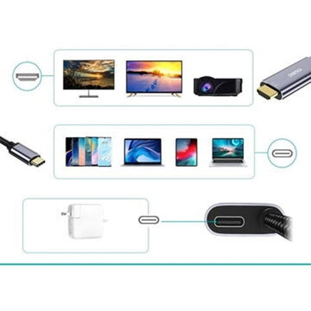 CHOETECH XCH-M180-GY-V2 Unidirectional Adapter USB-C (male) to HDMI 4K 60Hz (male) + PD100W Power Delivery 1.8M - ElectronX Plus