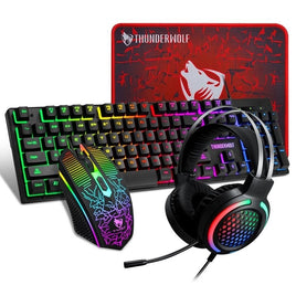 T-Wolf TF400 4-pcs Rainbow Keyboard/Mouse/Headphone/Mouse Pad Kit Set - ElectronX Plus