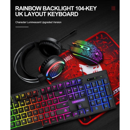 T-Wolf TF400 4-pcs Rainbow Keyboard/Mouse/Headphone/Mouse Pad Kit Set - ElectronX Plus