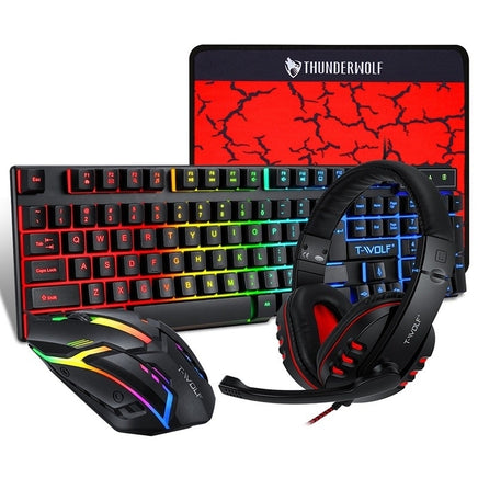 T-Wolf TF800 RGB 4-pcs Gaming Keyboard/Mouse/Headphone/Mouse Pad Kit Set - ElectronX Plus