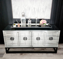 Athens Mirrored Buffet Table -Black - ElectronX Plus