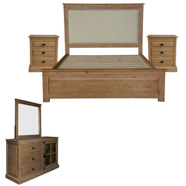 Jade 5pc King Bed Suite Bedside Dresser Bedroom Furniture Package - Natural - ElectronX Plus