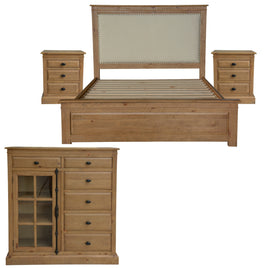 Jade 4pc King Bed Suite Bedside Tallboy Bedroom Furniture Package - Natural - ElectronX Plus