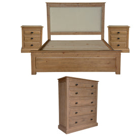 Jade 4pc King Bed Bedside Tallboy Bedroom Suite Furniture Package - Natural - ElectronX Plus