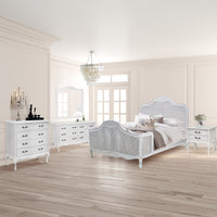 Alice 5pc King Bed Suite Bedside Dresser Bedroom Rattan Furniture Package White - ElectronX Plus