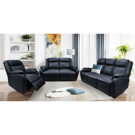 Bella 1 Seater Electric Recliner Genuine Leather Upholstered Lounge - Black - ElectronX Plus