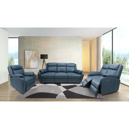 Bella 1 Seater Electric Recliner Genuine Leather Upholstered Lounge - Blue - ElectronX Plus