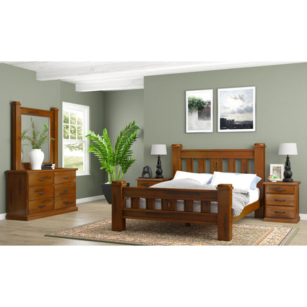 Umber 4pc Queen Bed Frame Suite Bedside Tallboy Furniture Package - Dark Brown - ElectronX Plus