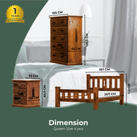 Umber 4pc Queen Bed Frame Suite Bedside Tallboy Furniture Package - Dark Brown - ElectronX Plus