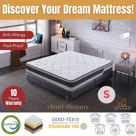 Cloud Dreams Single Size Pocket Spring Luxury Plush Top 28cm Mattress - ElectronX Plus