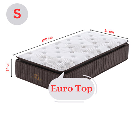 Luxe Dreams Single Size 7 Zones Pocket Spring Premium Medium Feel 34cm Mattress - ElectronX Plus