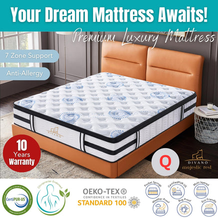 Majestic Rest Queen Size 7 Zones Luxury Premium Firm Pocket Spring 34cm Mattress - ElectronX Plus